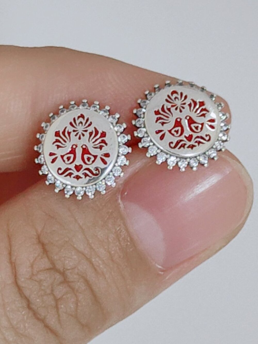Hungary Earring Exclusive Designed Hungarian Folk Motif Stud Earrings 925 Silver